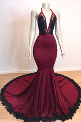 Ballbella offers Burgundy V-neck Halter Appliques Long Mermaid Evening Dresses at a cheap price from burgundy color to Mermaid hem.. Shop ballbella with Gorgeous yet affordable Sleeveless Real Model Series.