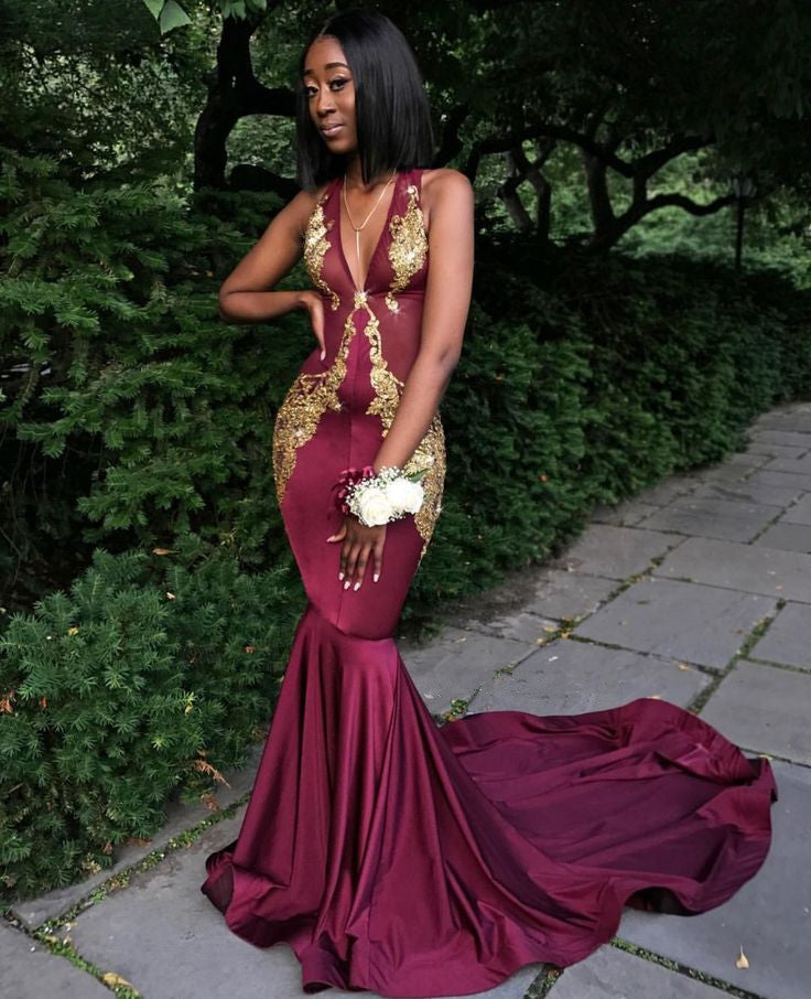 Looking for custom made v-neck mermaid burgundy prom dress,  New Arrival evening gowns on sale? Ballbella has all covered on Burgundy V-Neck Prom Dress,  Mermaid Evening Dress.