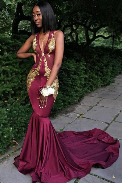 Burgundy V-Neck Prom Dress, Mermaid Evening Dress Burgundy V-Neck Prom Dress, Mermaid Evening Dress