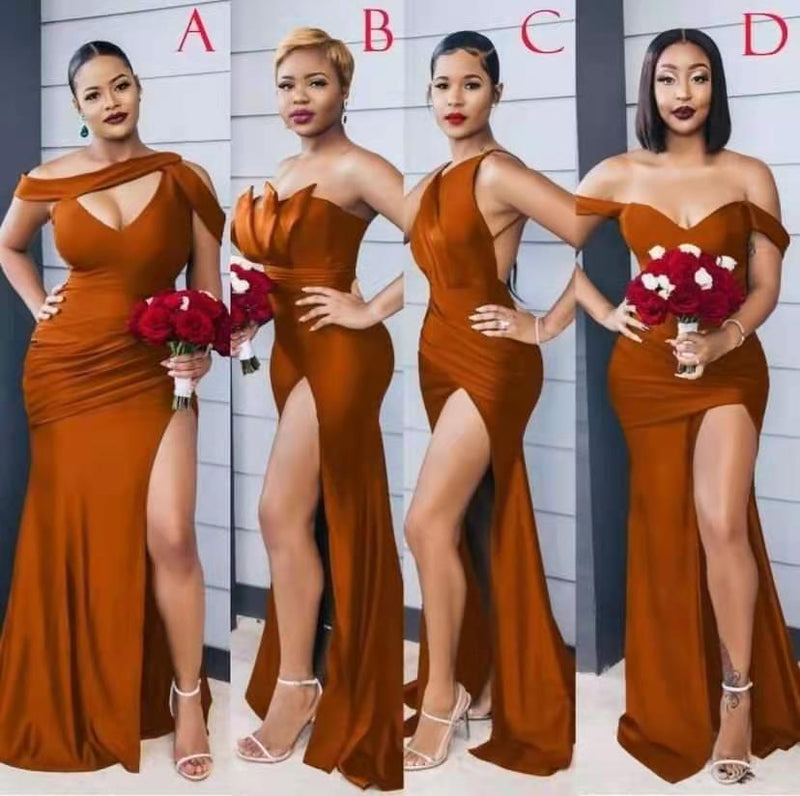 Burnt Orange Mermaid Bridesmaid Dress With Slit Burnt Orange Mermaid Bridesmaid Dress With Slit