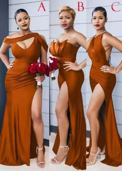Burnt Orange Mermaid Bridesmaid Dress With Slit Burnt Orange Mermaid Bridesmaid Dress With Slit