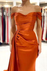 Burnt Orange Off-the-Shoulder Mermaid Prom Dress Long With Split-Ballbella