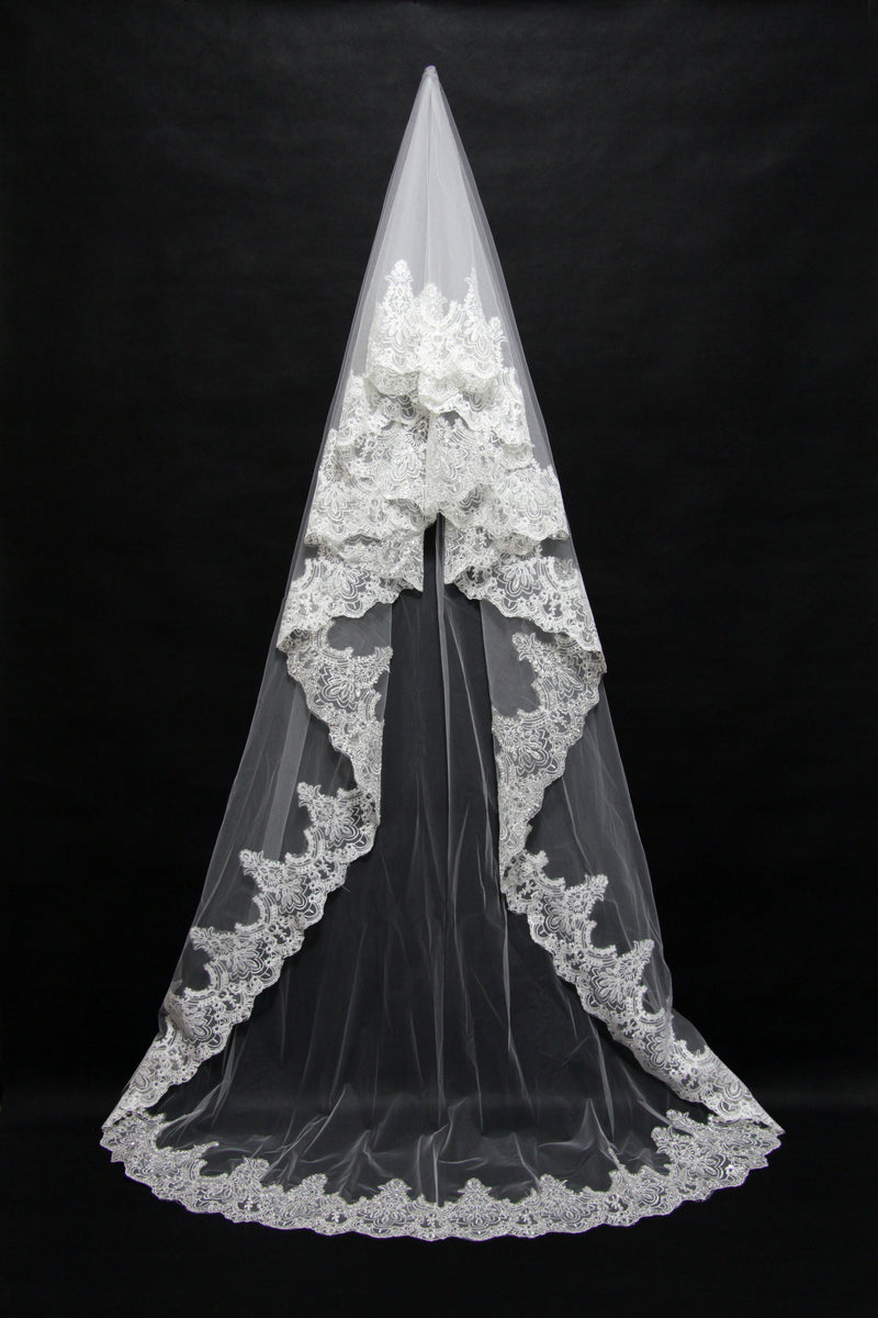 Camille Long Lace Wedding Veil Wedding Veils-Ballbella