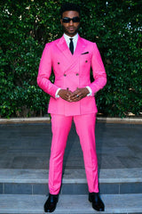 Candy Pink Peaked Lapel Double-Breasted Prom Suit-Ballbella