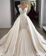 Any idea of dress for your big day? Ballbella custom made you this Cap sleeves Mermaid 2 in 1 Wedding Dresses with Overskirt.Fast delivery worldwide.