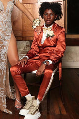 Caramel Peaked Lapel Double-Breasted Prom Suit with Belt-Ballbella