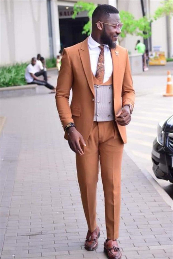 Caramel Slim Fit Dinner Suits For Men Formal Bespoke Prom Suits Tuxedos 3 Pieces-Ballbella