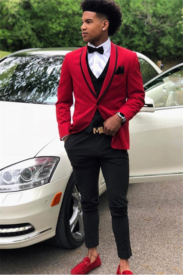 Carson Red One Button Slim Fit Prom Outfits for Guys-Ballbella