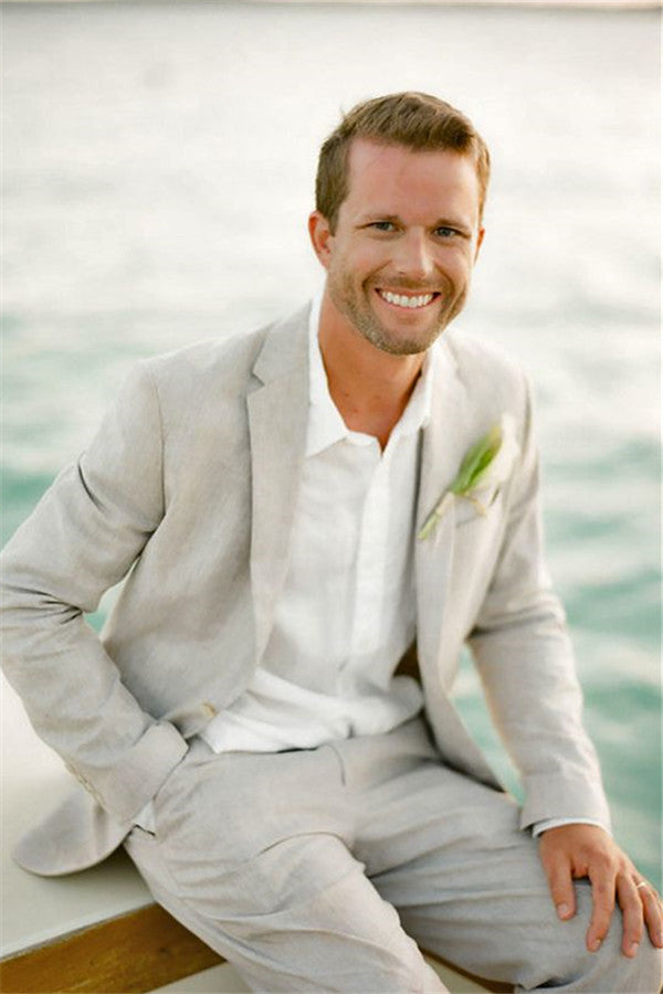 Casual Linen Suit For Beach Men Wedding Two-piece Bespoke Groom Tuxedos Mens Marriage Suits-Ballbella