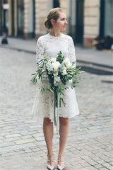 Casual Long Sleevess Lace Summer Short Summer Wedding Dress Online-Ballbella
