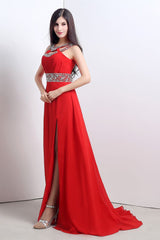 Ballbella offers CATHERINE A-line Halter Chiffon Party Dress With Crystal at a cheap price from Red, Royal Blue,  100D Chiffon to A-line Floor-length hem. Gorgeous yet affordable Sleeveless Evening Dresses.