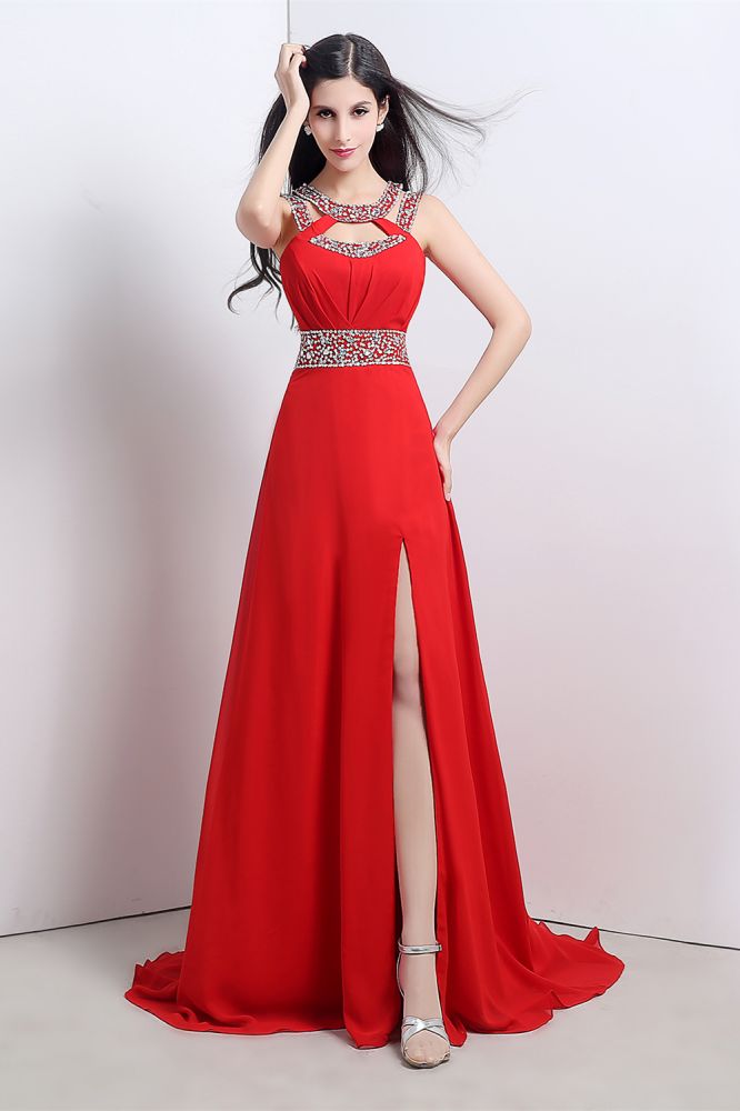 Ballbella offers CATHERINE A-line Halter Chiffon Party Dress With Crystal at a cheap price from Red, Royal Blue,  100D Chiffon to A-line Floor-length hem. Gorgeous yet affordable Sleeveless Evening Dresses.