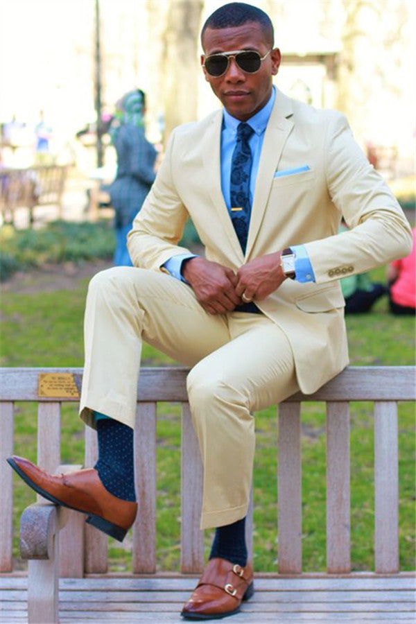 Champagne High Quality Prom Outfits Tuxedo Men Suits with One Buttons-Ballbella