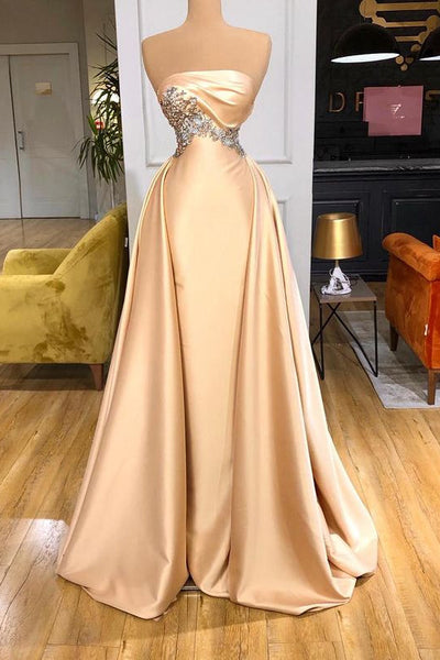 Champagne Strapless Overskirt Prom Dress Long With Crystals Ballbella Champagne Strapless Overskirt Prom Dress Long With Crystals Ballbella
