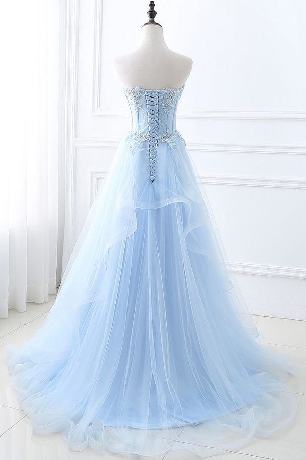 charlize lace strapless dress CHARLIZE |Ball Gown Sweetheart Tulle Sky Blue Prom Party Gowns with Sequins