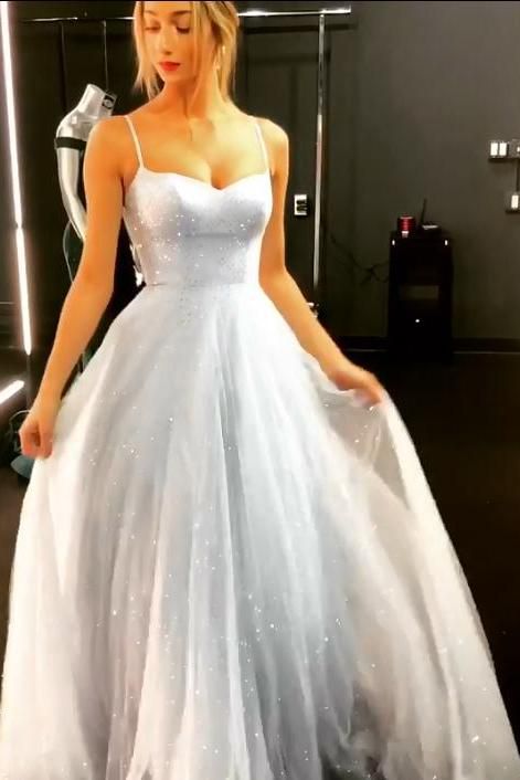Charming Backless Dress Tulle Floor Length Prom Dresses Long Evening Gowns-Ballbella