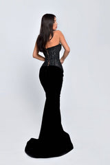 Charming Black Strapless Sleeveless Mermaid Prom Dresses Sheath Beads With Lace-Up Back-Ballbella
