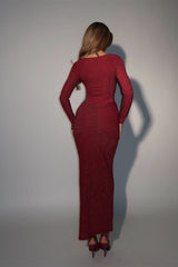 Charming Burgundy Sweetheart Long Sleeves Prom Dresses Mermaid Sheath With Pleats-Ballbella