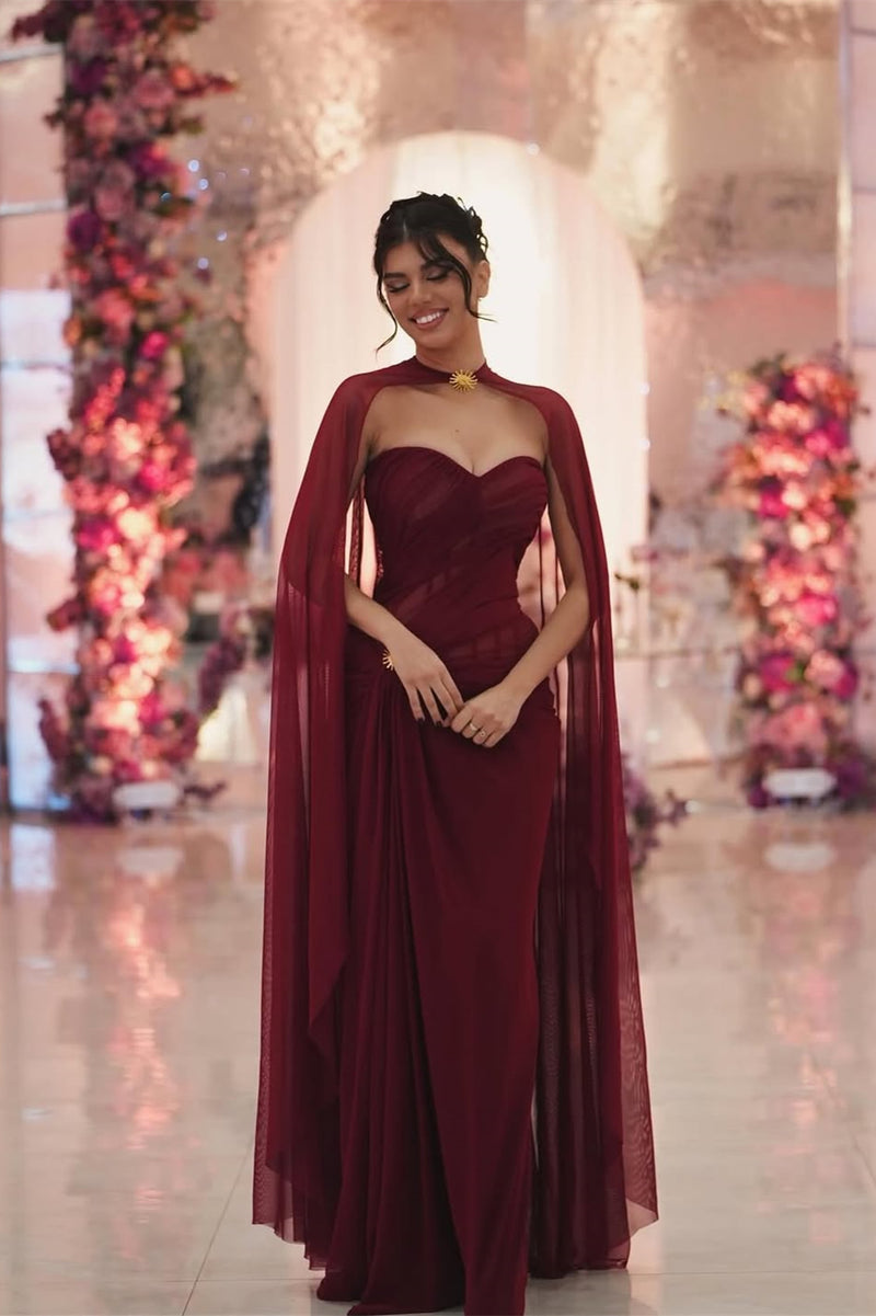 Charming Burgundy Sweetheart Sleeveless Chiffon Prom Dress Mermaid High Split On Sale