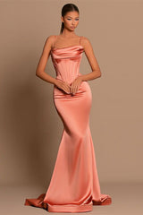 Charming Coral Spaghetti-Straps Prom Dress Mermaid Sleeveless-Ballbella