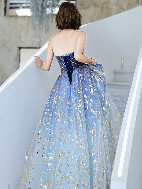 Evening Dress A-Line Strapless Matte Satin Floor-Length Pleated Sequined evening dress
