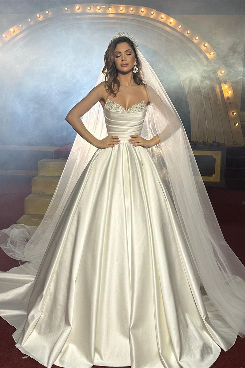 silk ball gown wedding dress Modern Ballgown with Spaghetti Straps end satin is light and elastic Beaded natural silk wedding dress