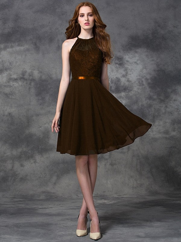 Charming Halter Lace Sleeveless Short Chiffon Bridesmaid Dresses Charming Halter Lace Sleeveless Short Chiffon Bridesmaid Dresses