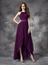 Charming Halter Ruffles Sleeveless High Low Chiffon Bridesmaid Dresses-Ballbella