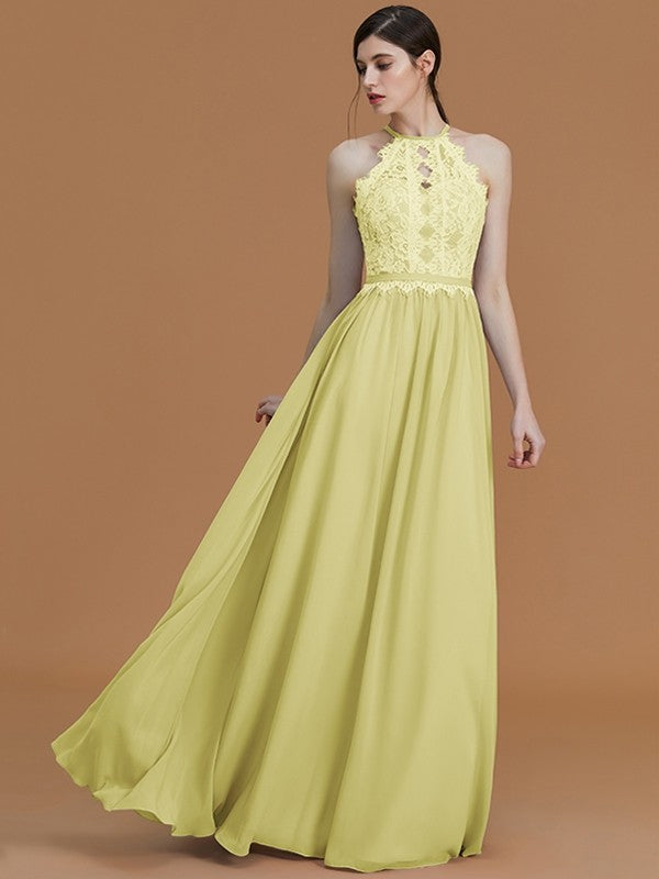 Charming Halter Sleeveless Lace Chiffon Bridesmaid Dresses Charming Halter Sleeveless Lace Chiffon Bridesmaid Dresses