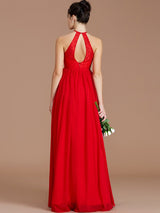 Charming Halter Sleeveless Lace Chiffon Bridesmaid Dresses-Ballbella