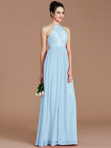 A-Line Charming Halter Sleeveless Lace Chiffon Bridesmaid Dresses