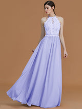 A-Line Charming Halter Sleeveless Lace Chiffon Bridesmaid Dresses
