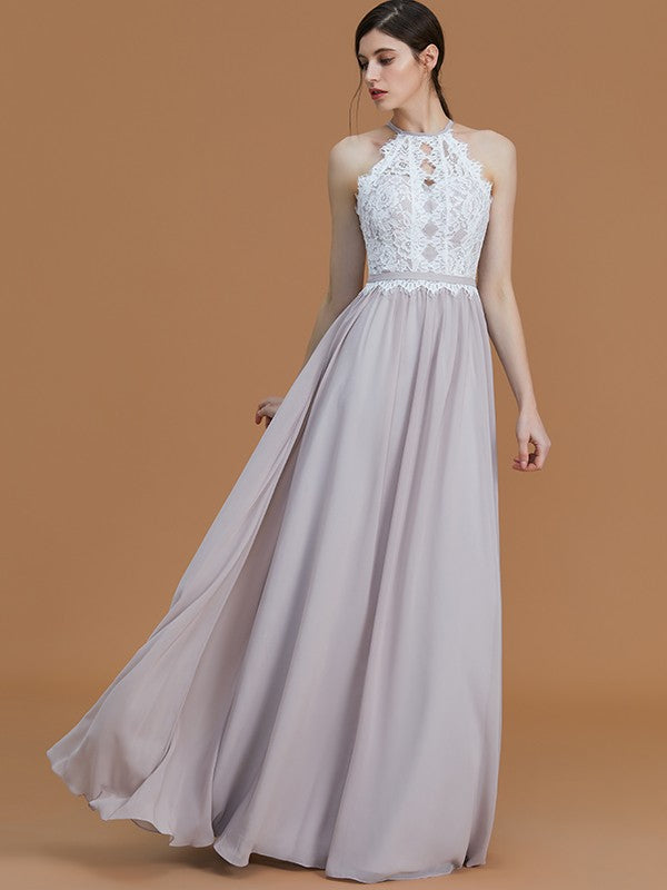 Charming Halter Sleeveless Lace Chiffon Bridesmaid Dresses