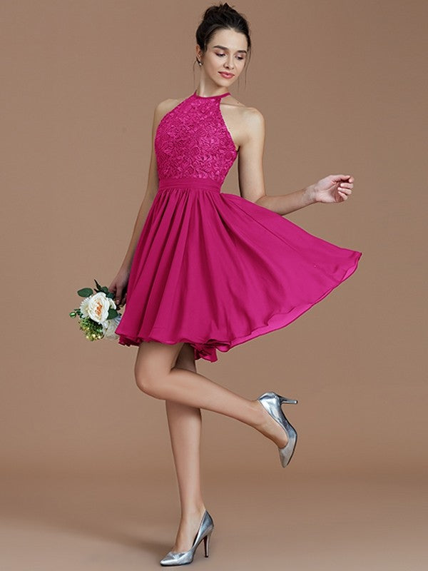 Charming Halter Sleeveless Lace Short/Mini Chiffon Bridesmaid Dresses Ballbella Charming Halter Sleeveless Lace Short/Mini Chiffon Bridesmaid Dresses Ballbella