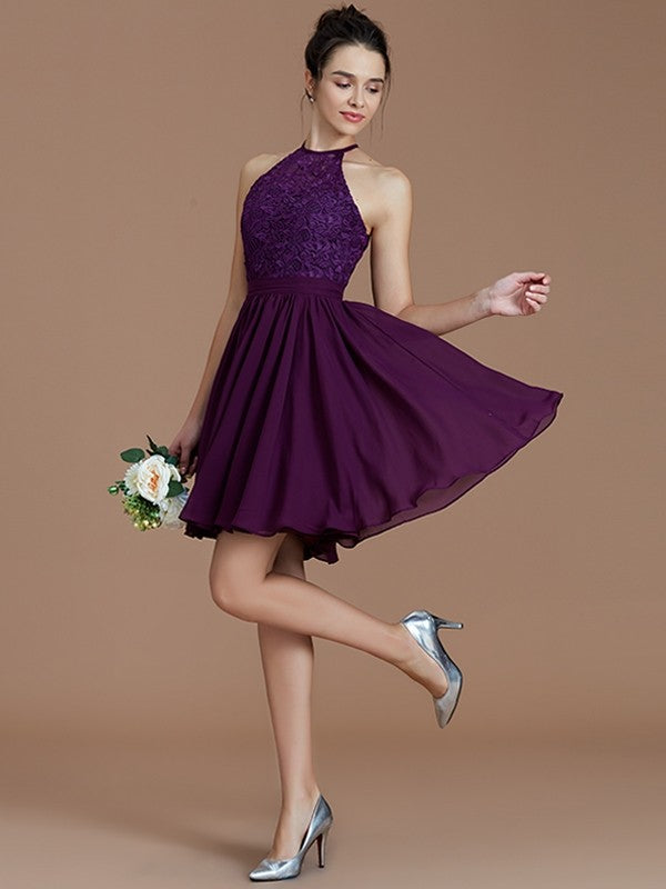 Charming Halter Sleeveless Lace Short/Mini Chiffon Bridesmaid Dresses Charming Halter Sleeveless Lace Short/Mini Chiffon Bridesmaid Dresses