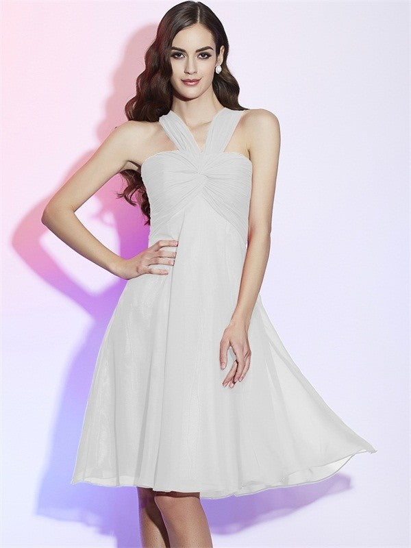 Charming Halter Sleeveless Pleats Short Chiffon Bridesmaid Dresses-Ballbella