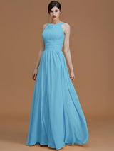 Charming Halter Sleeveless Ruched Chiffon Bridesmaid Dresses-Ballbella
