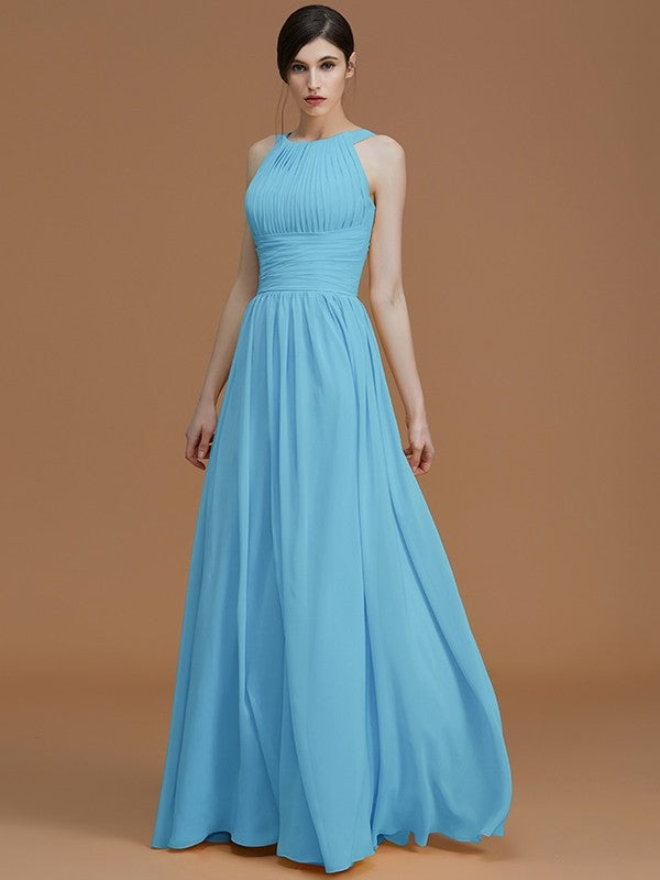 Charming Halter Sleeveless Ruched Chiffon Bridesmaid Dresses-Ballbella