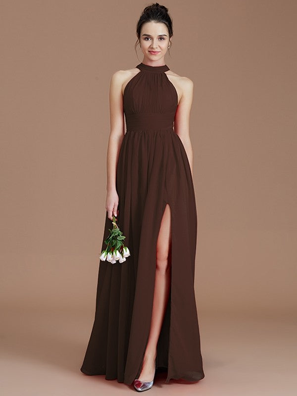 Charming Halter Sleeveless Ruched Chiffon Bridesmaid Dresses-Ballbella