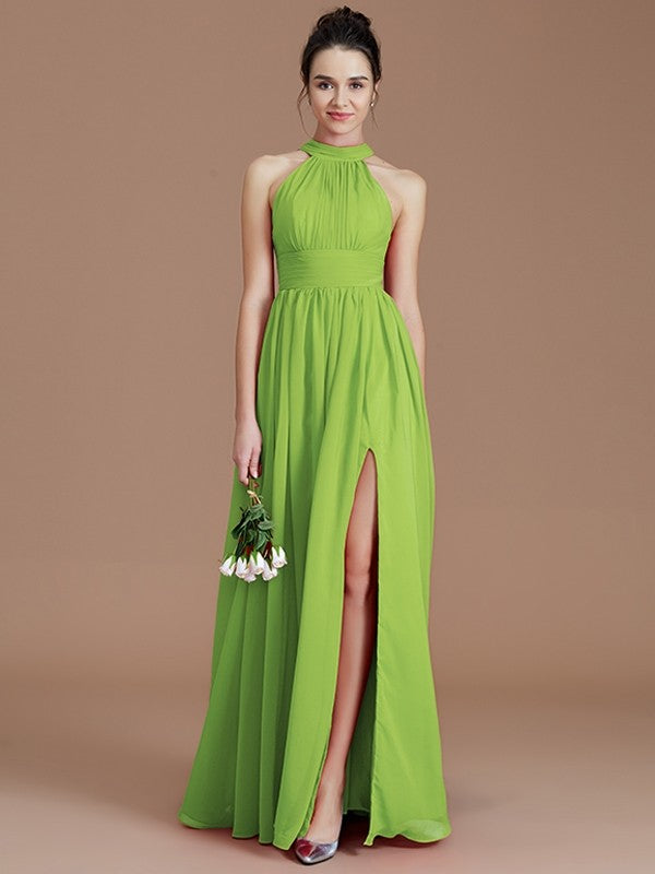 Charming Halter Sleeveless Ruched Chiffon Bridesmaid Dresses-Ballbella