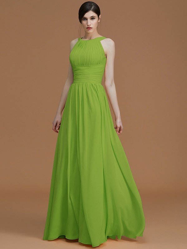 Charming Halter Sleeveless Ruched Chiffon Bridesmaid Dresses-Ballbella