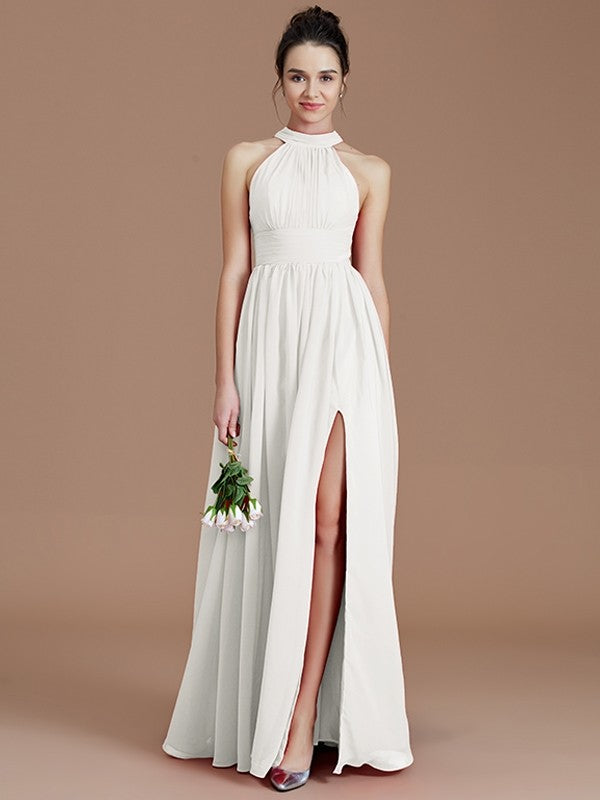 Charming Halter Sleeveless Ruched Chiffon Bridesmaid Dresses-Ballbella