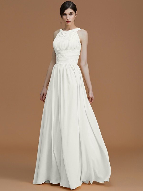Charming Halter Sleeveless Ruched Chiffon Bridesmaid Dresses-Ballbella
