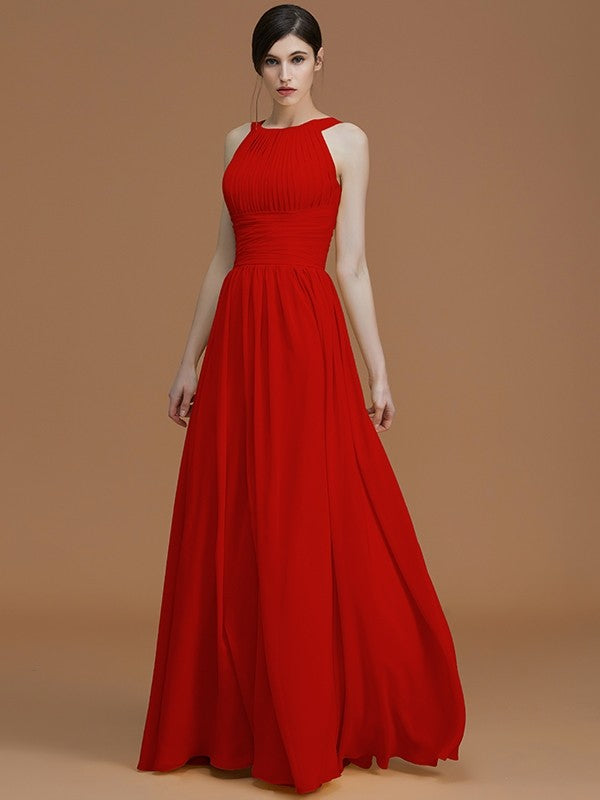 Charming Halter Sleeveless Ruched Chiffon Bridesmaid Dresses-Ballbella