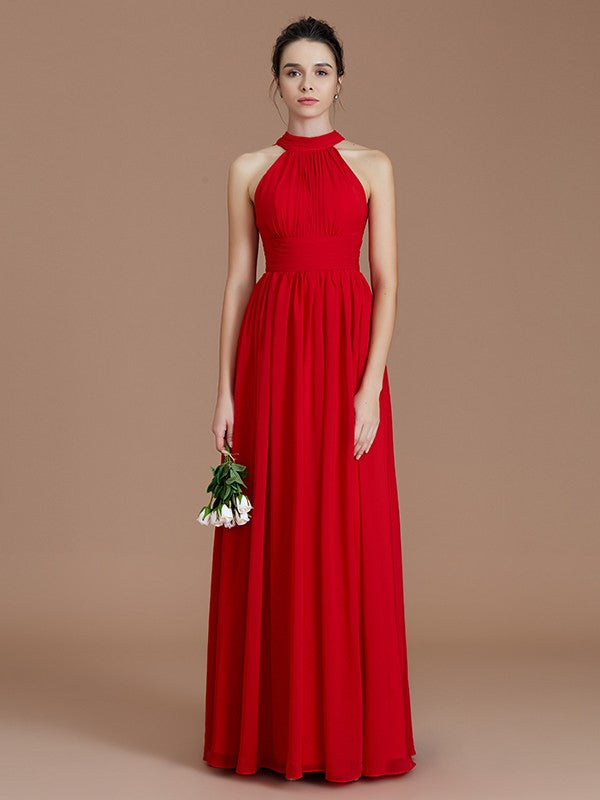 Charming Halter Sleeveless Ruched Chiffon Bridesmaid Dresses-Ballbella