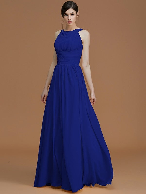 Charming Halter Sleeveless Ruched Chiffon Bridesmaid Dresses-Ballbella