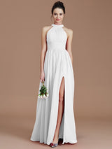 Charming Halter Sleeveless Ruched Chiffon Bridesmaid Dresses-Ballbella