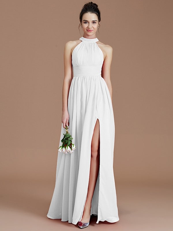 Charming Halter Sleeveless Ruched Chiffon Bridesmaid Dresses-Ballbella