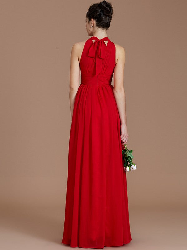 Charming Halter Sleeveless Ruched Chiffon Bridesmaid Dresses-Ballbella