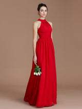Charming Halter Sleeveless Ruched Chiffon Bridesmaid Dresses-Ballbella